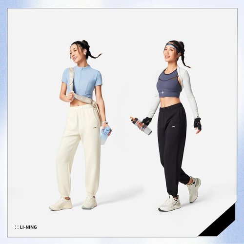 李宁女子卫裤2025冬季新品运动健身柔弹顺滑针织束脚长裤AKLV334