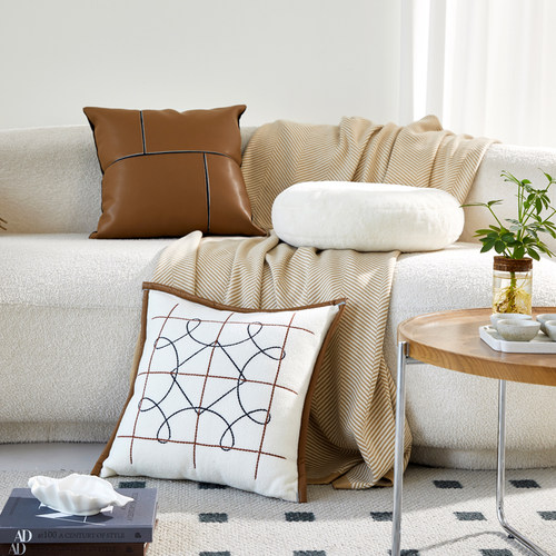 轻奢高级感抱枕套客厅皮沙发抱枕靠垫复古高端床头靠枕大靠背毛毯