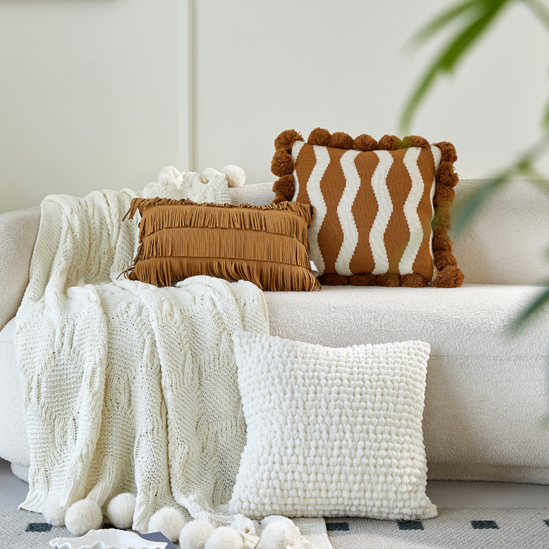 针织抱枕套轻奢高级感麂皮绒复古流苏抱枕客厅沙发腰靠枕靠垫毛毯