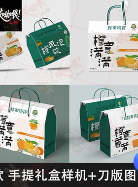 水果农产品包装手提盒礼盒样机展开图刀模刀版图psd贴图设计素材
