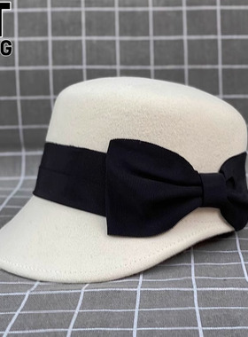 香港I.TGREG蝴蝶结羊毛呢马术帽女秋冬休闲鸭舌帽时尚出游骑士帽