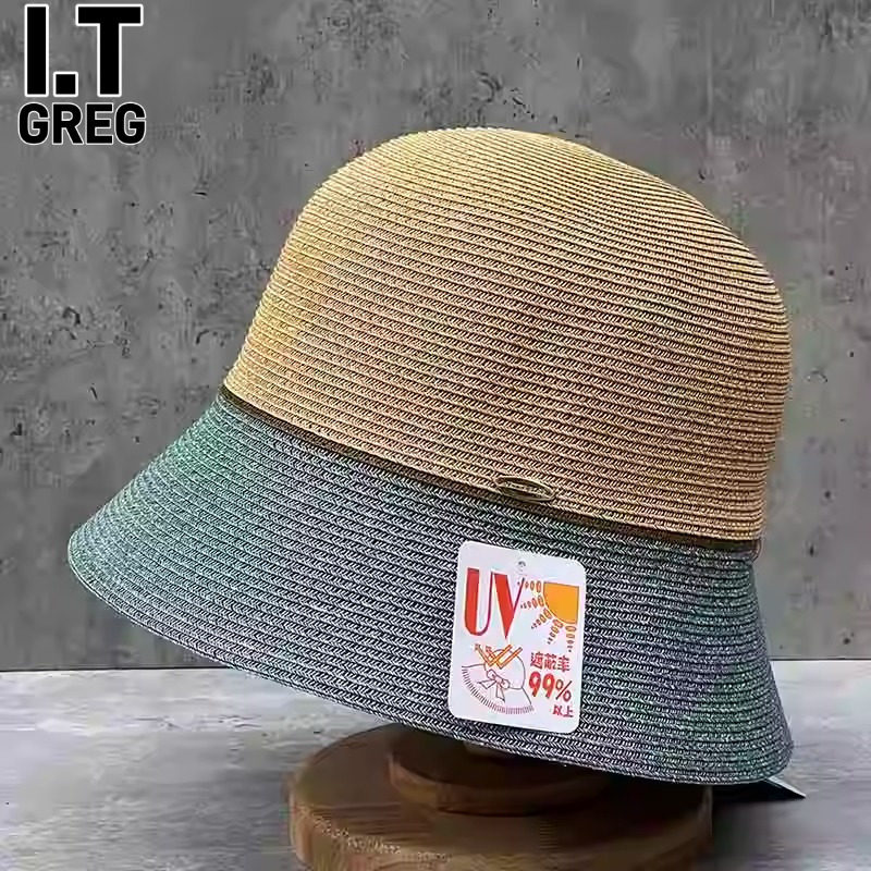 I.Tgreg日系时尚圆顶拼色草帽