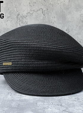 香港I.TGREG黑色细草编定型马术帽鸭舌帽子女夏季草帽防晒遮阳帽