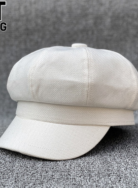 香港I.Tgreg百搭白色棉麻八角帽女休闲秋冬季黑色大头围鸭舌帽潮