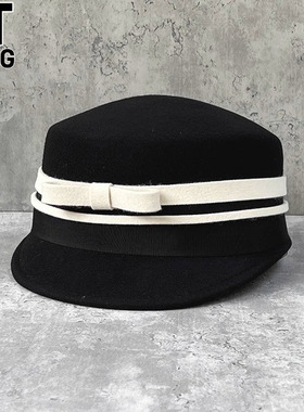 香港I.TGREG小香风女士秋冬蝴蝶结拼色马术帽时尚羊毛呢礼帽子潮