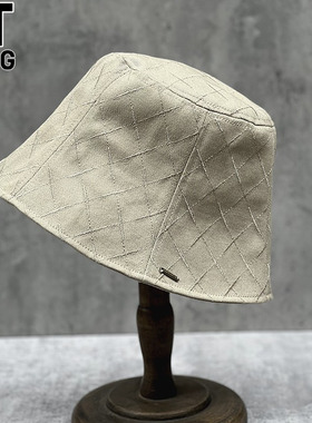 香港I.Tgreg休闲格纹水桶渔夫帽女春夏百搭棉质盆帽春秋遮脸帽子