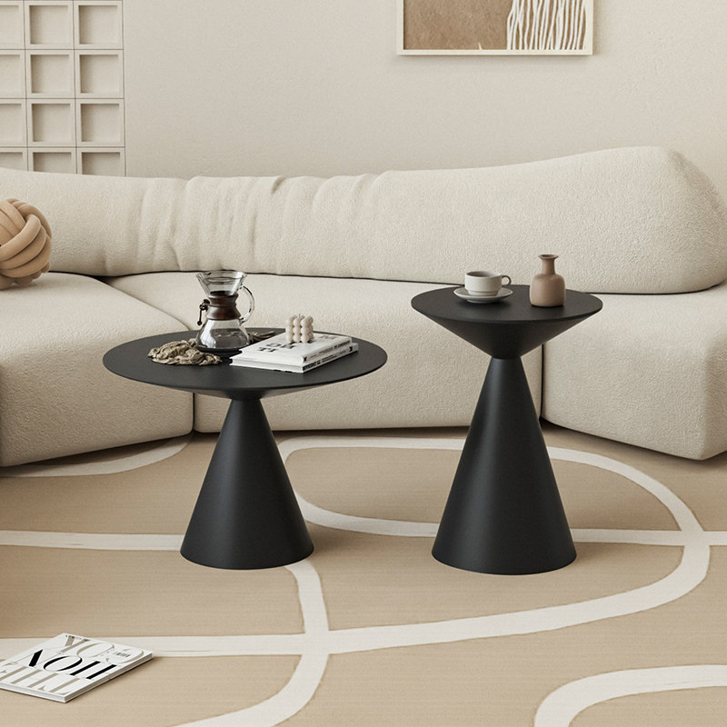 北欧客厅家用黑色沙漏圆形茶几桌组合简约现代小户型网红沙发边几