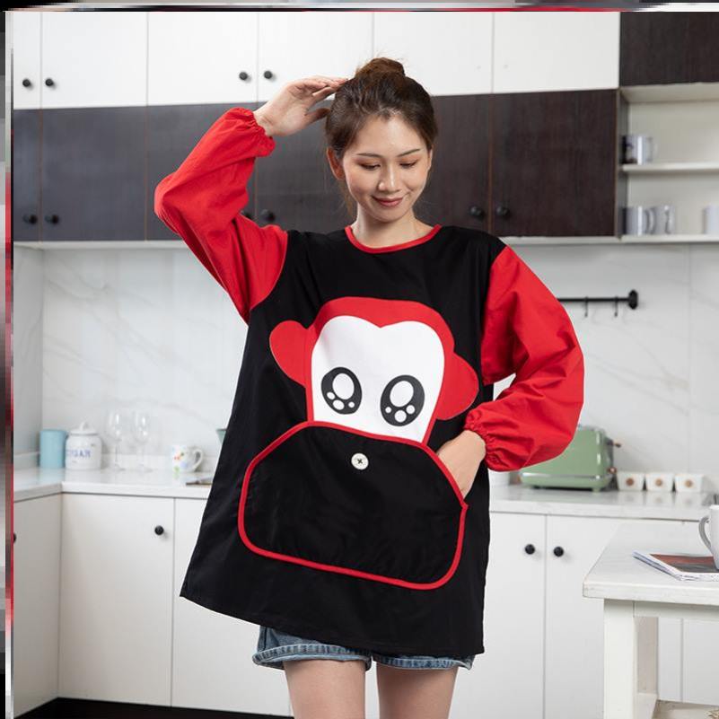 纯棉格子带兜韩版简约防污围裙