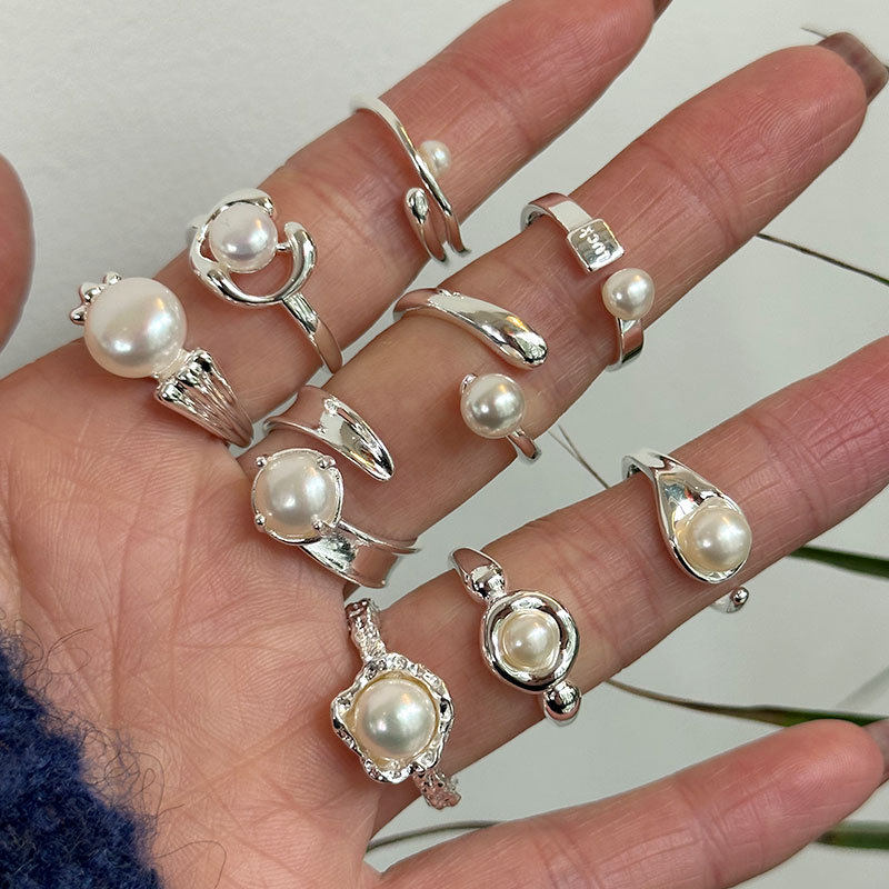 纯银韩国简约天然珍珠戒指银饰潮