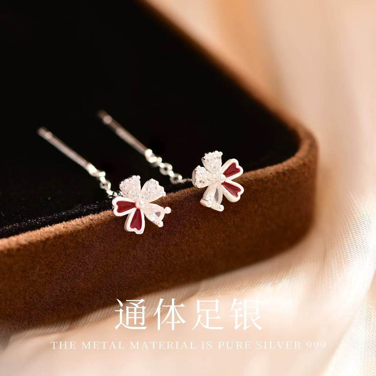 足银999滴红色油花朵耳线合成立方氧化锆,饰品/流行首饰/时尚饰品新,银饰耳饰,淘宝优惠券,粉丝福利购,淘宝优惠卷