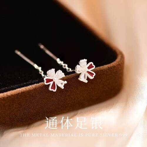 足银999滴红色油花朵耳线合成立方氧化锆