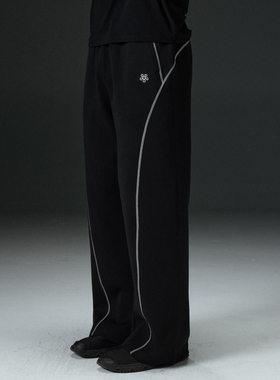 AFTERGLOW四季款垂感健身空气层卫裤 结构分割宽松直筒运动长裤