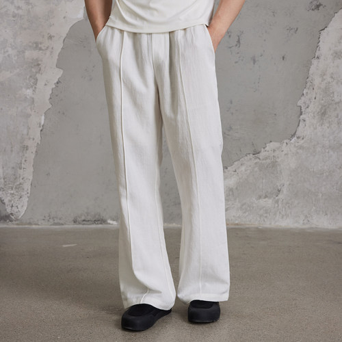 AFTERGLOW夏季天丝亚麻面料修身直筒长裤 老钱透气松弛感休闲裤