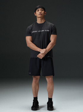 AFTERGLOW春夏收袖口竹节纹印花TEE 健身运动修身微落肩花纱短袖