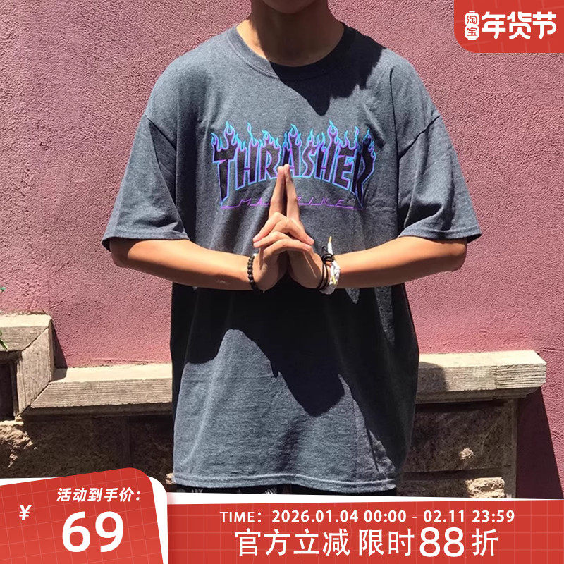 断码特价 THRASHER美版正品滑板火焰短袖男王一博同款情侣潮牌T恤,男装,T恤,淘宝优惠券,粉丝福利购,淘宝优惠卷