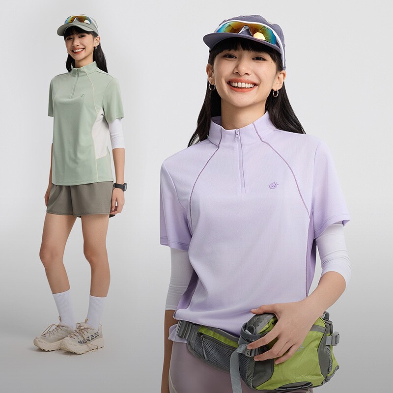 tectop/探拓户外速干T恤女跑步健身弹力透气轻薄立领训练短袖上衣