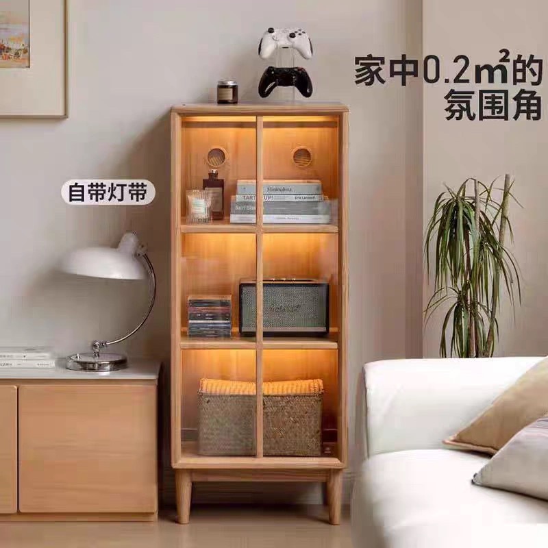 北欧全实木玻璃门窄书柜边柜储物柜餐边柜杂志柜简约收纳展示柜