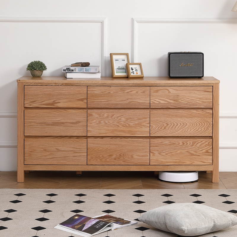 全实木九斗柜带锁红橡木抽屉柜