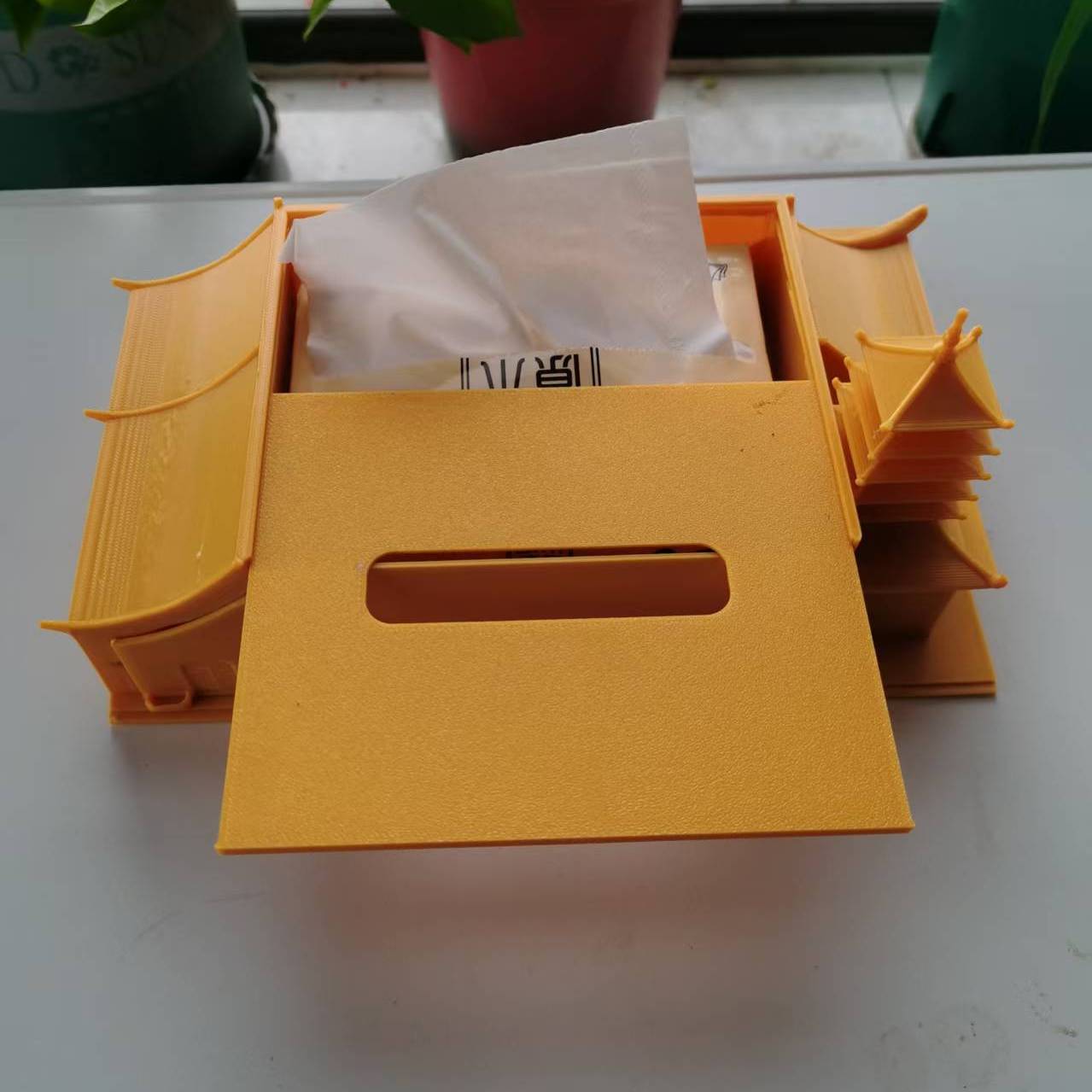 中式仿古建筑纸巾收纳盒塑料摆件