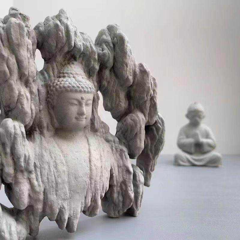 佛像鱼缸摆件禅意景观大圣悟空水族中式布景装饰假山国风意境假山