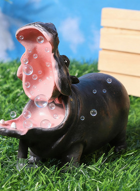 气动式河马张嘴吐泡泡吐气泡造景摆件pvc氧气泵水族造景缸底装饰