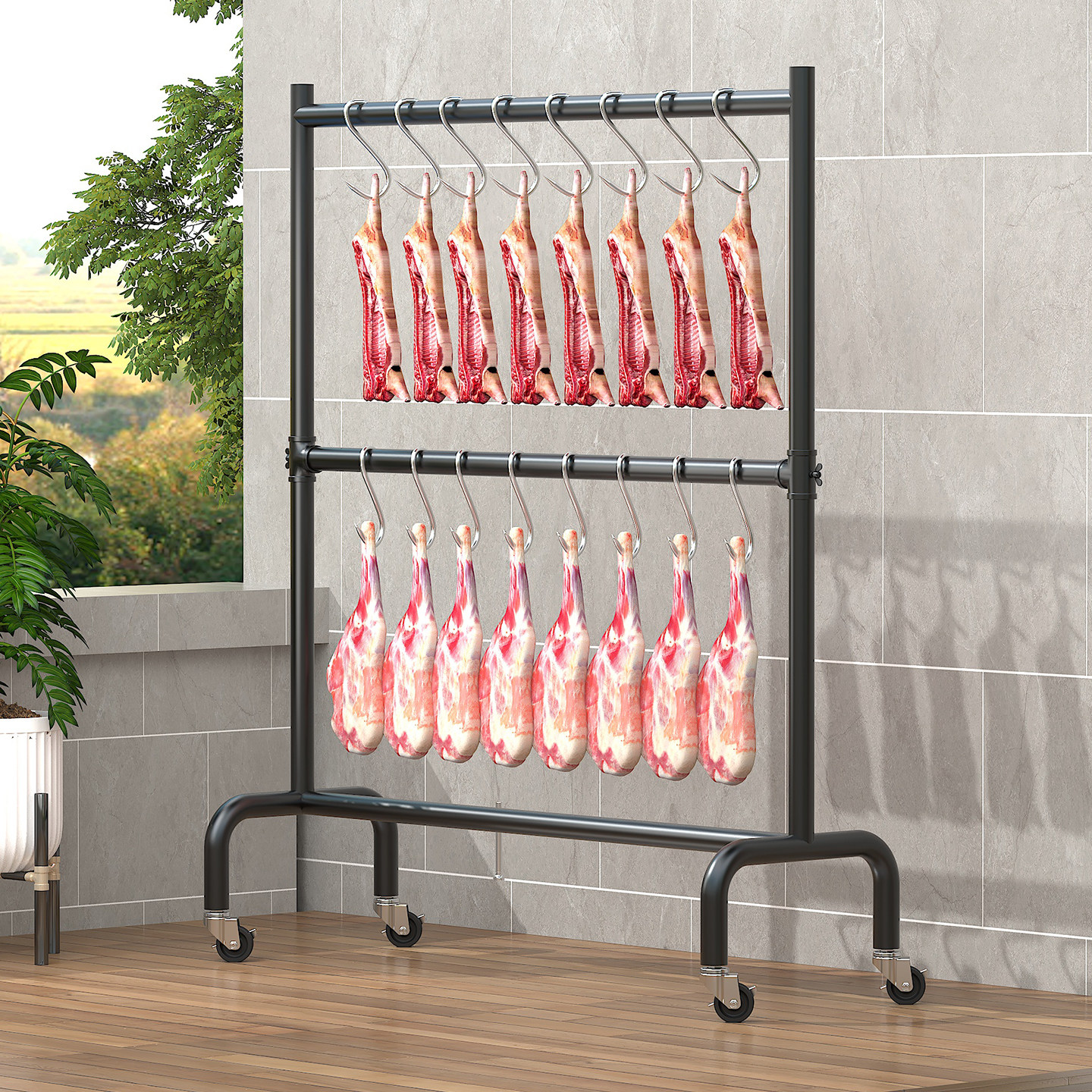 晾肉架双层腊肉肠晾晒架阳台挂猪肉咸货架移动商用火腿烤鸭风干架,收纳整理,置地/升降晾晒衣架,淘宝优惠券,粉丝福利购,淘宝优惠卷