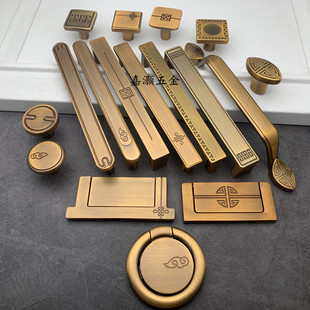 高档新中式仿古咖啡古铜色抽屉拉手实心复古柜门把手锌合金