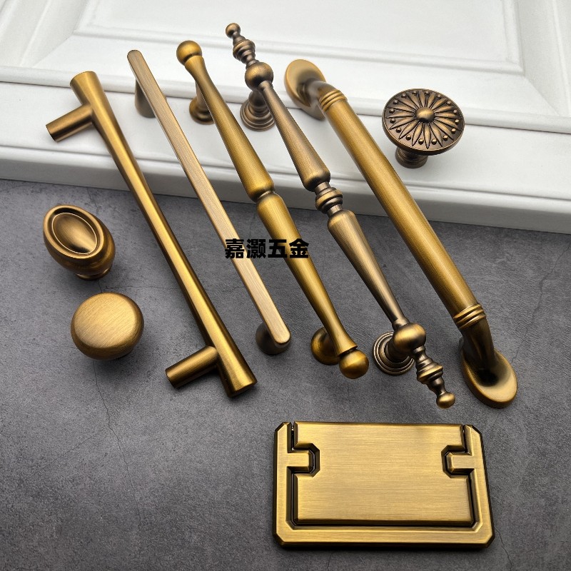 现代简约复古咖啡古铜色抽屉拉手法式仿古衣柜门把手