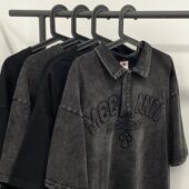 宽松重磅情侣街头上衣男女款 300斤大码 Polo衫 设计感做旧短袖 美式