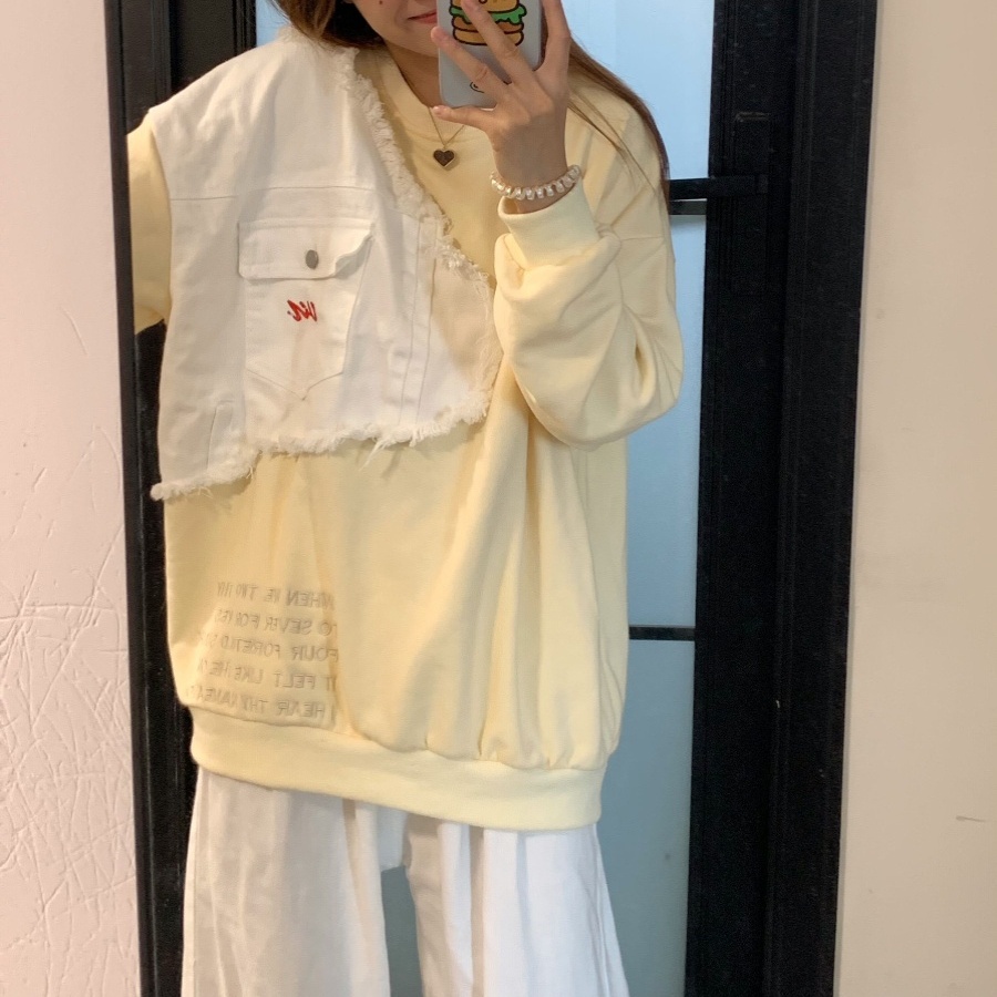 大码300斤美式复古撞色拼接圆领卫衣女秋冬新款宽松慵懒风外套