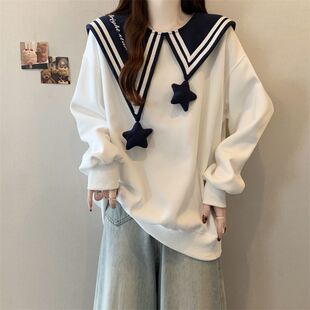 特大码300斤新款海军领新款学院风设计百搭卫衣秋季减龄洋气上衣