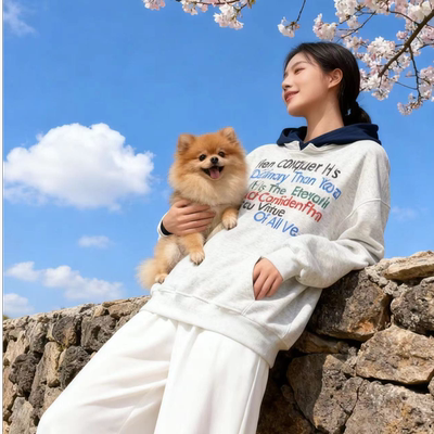 复古时尚百搭印花字母连帽卫衣女秋冬季大码撞色连帽运动休闲上衣