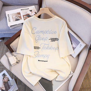 T恤女宽松bf情侣百搭上衣 原创21支210g精梳纯棉创意字母刺绣短袖