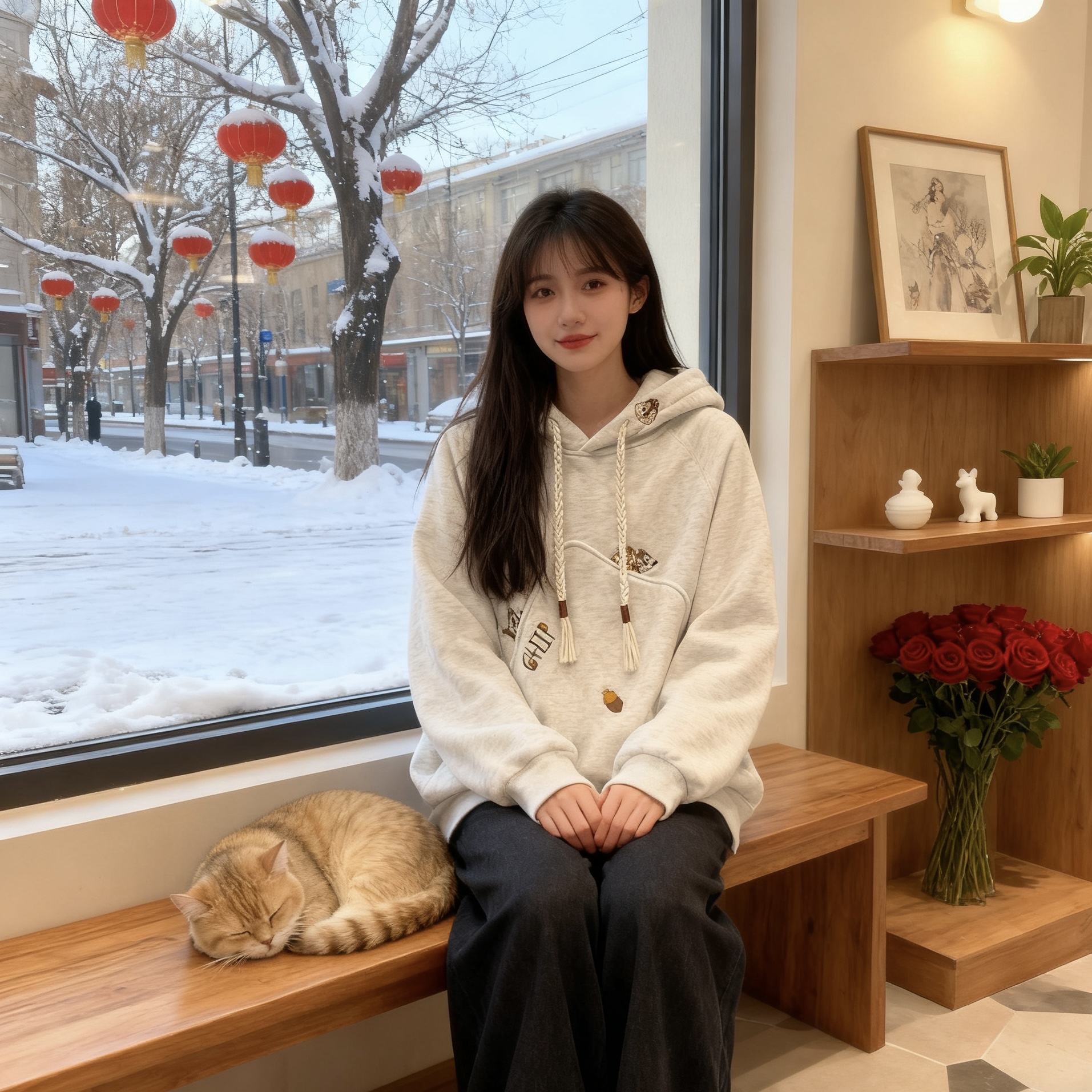 新款大码刺绣百搭独特口袋连帽卫衣2025秋冬慵懒风加绒韩版外套