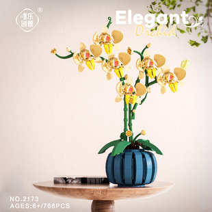 唯乐创想永生花积木兰花蝴蝶兰盆栽节日桌面摆件拼装花束积木玩具