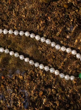 私人观点天然祖母绿翡翠圆润珍珠超美超复古vintage百搭手工项链