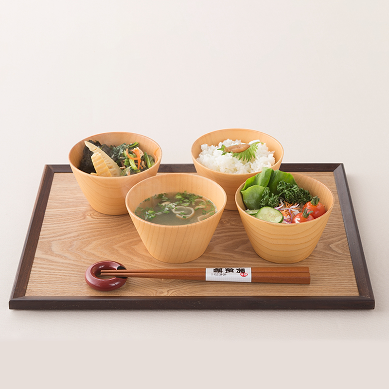 日本进口原木饭碗若兆传统漆器栗木斗笠碗日式木制汤碗沙拉碗