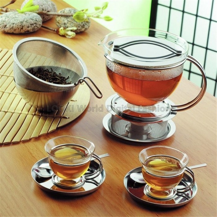 德国进口不锈钢玻璃高档茶杯套装