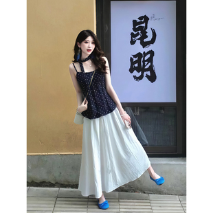 夏女2025新款 套装 小个子波点吊带上衣减龄一整套盐系穿搭配半身裙