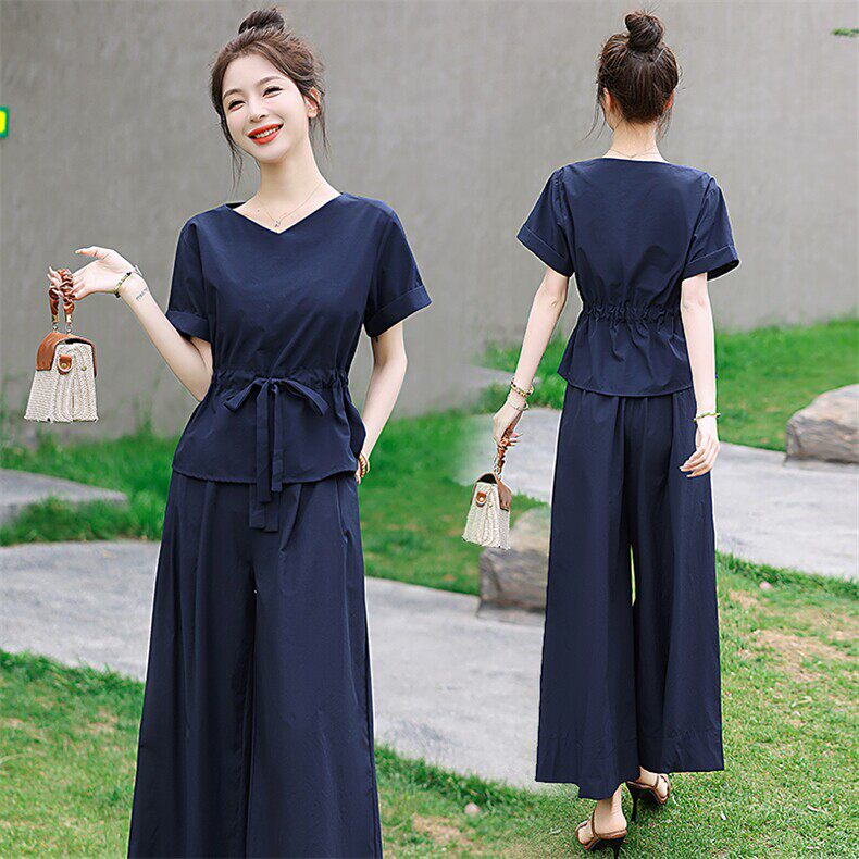 2026年夏季时尚休闲套装女新款百搭宽松遮肉显瘦气质通勤两件套潮