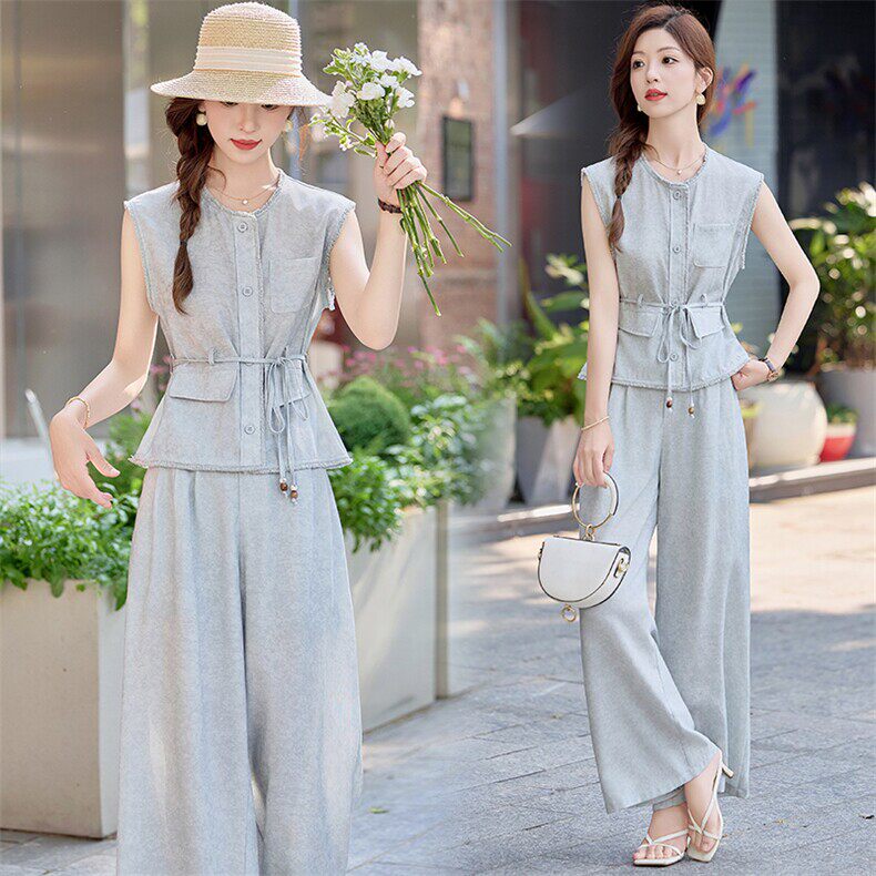 2026年夏季时尚休闲套装女新款百搭宽松遮肉显瘦气质通勤两件套潮