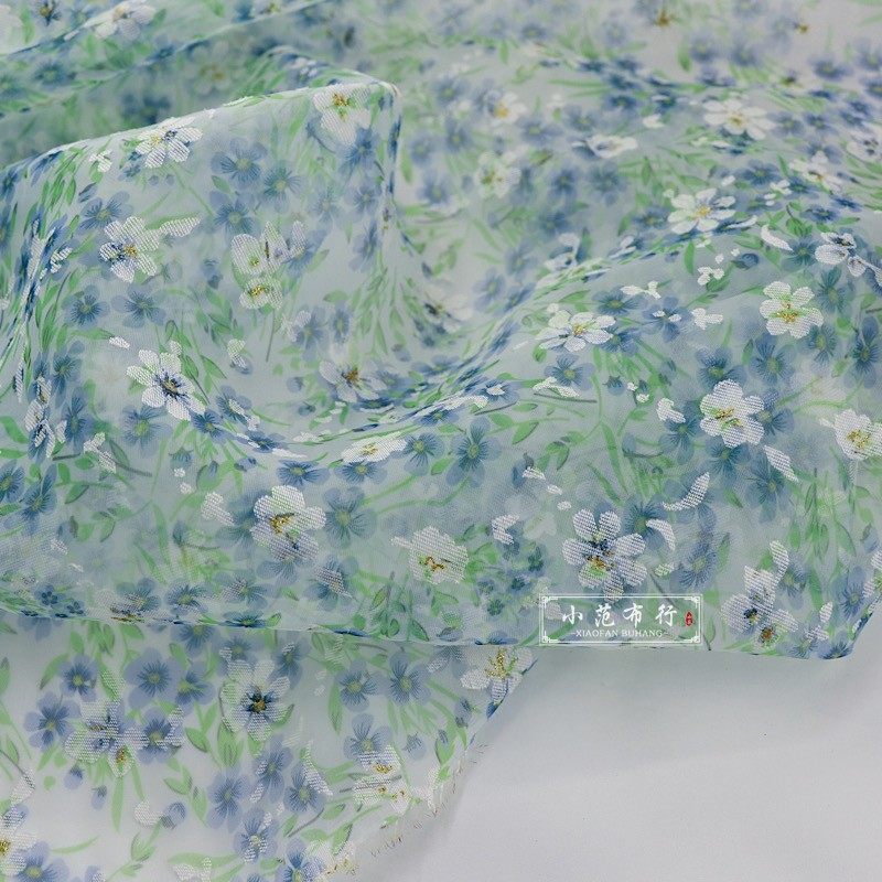 挺括立体烫金小碎花印花矢车菊烧海绵垫/布料/面料/