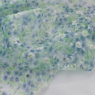 挺括立體燙金小碎花印花矢車菊燒花布料 大腸圈蓬蓬裙洛麗塔面料