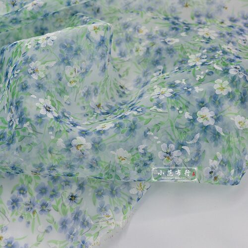 挺括立体烫金小碎花印花矢车菊烧花布料 大肠圈蓬蓬裙洛丽塔面料