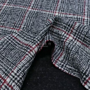 灰色黄色纯羊毛双面粗纺花呢大格子双面毛呢布料秋冬西装大衣面料