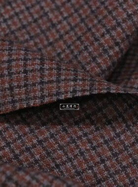 春秋复古红灰色织小格羊毛布料 衬衫连衣裙男女裤子时装旗袍面料