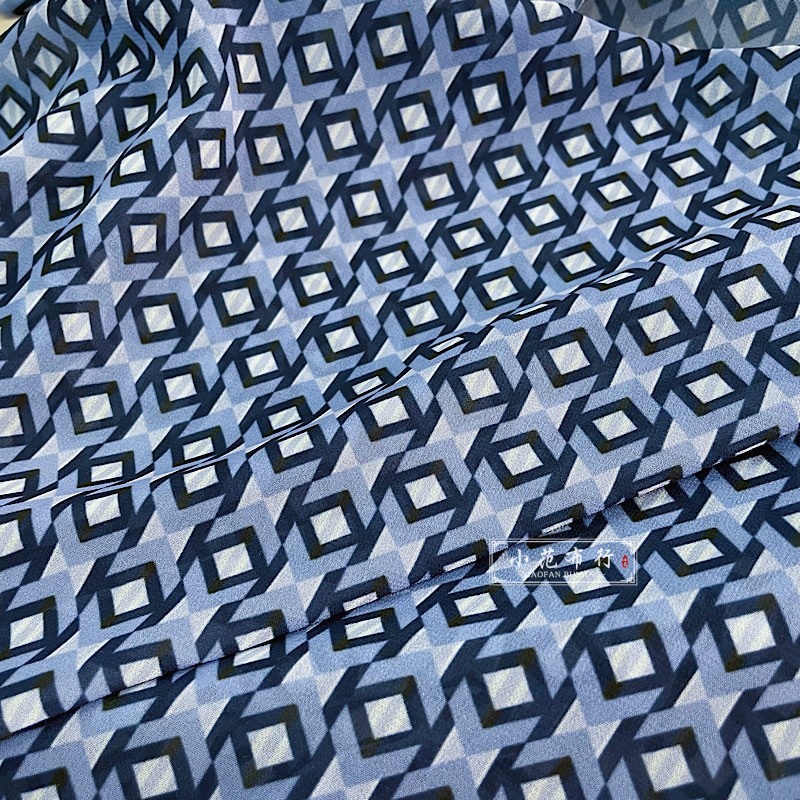 夏季墨绿色蓝色格子印花雪纺布料 防晒服罩衫连衣裙衬衫围巾面料