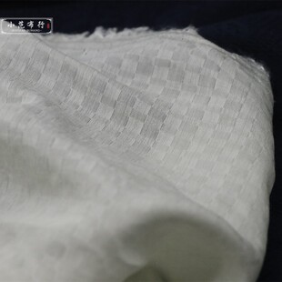 米色带绿调格子天丝棉布料轻薄柔软夏季清凉褙子汉服旗袍娃衣面料