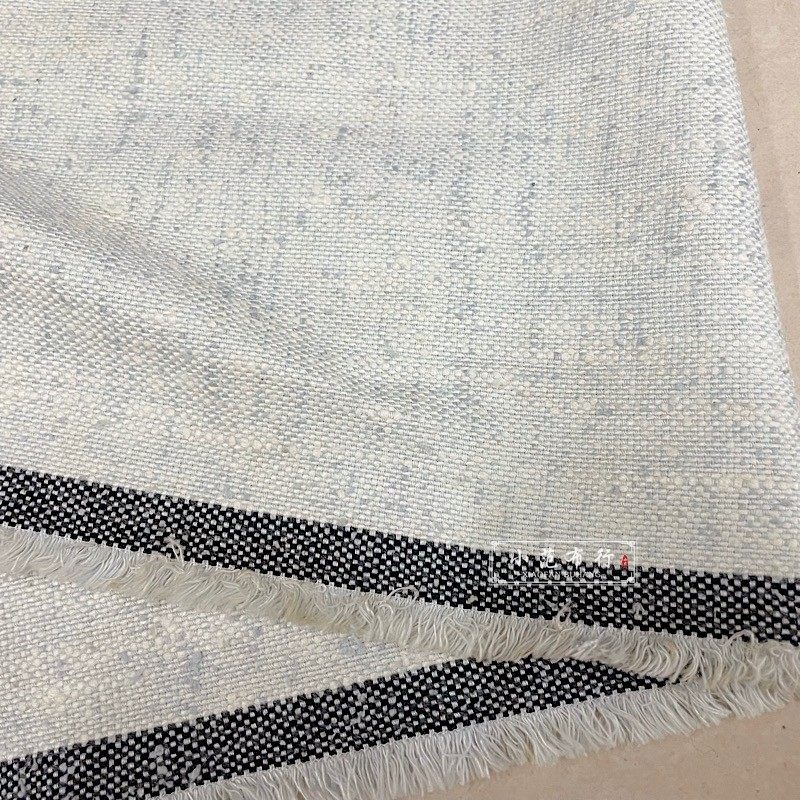 青白色真丝亚麻编织粗纺布料 高档时装西装连衣裙面料 设计感服装