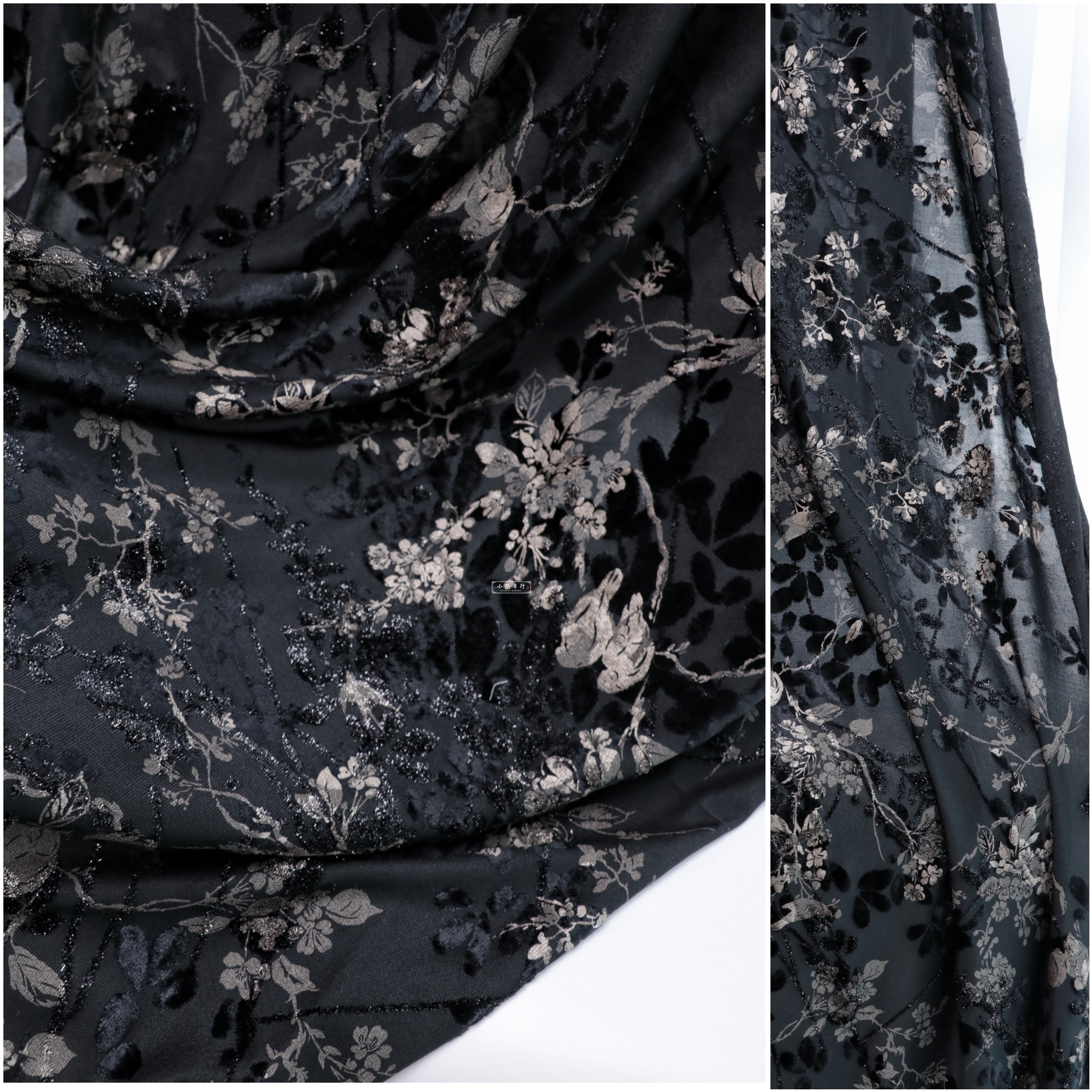 黑色底高弹力针织网纱底丝绒